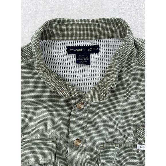 ExOfficio Air Shirt Mens L Long Sleeve Roll Tab Vented Pockets Green Fishing L - Picture 3 of 9